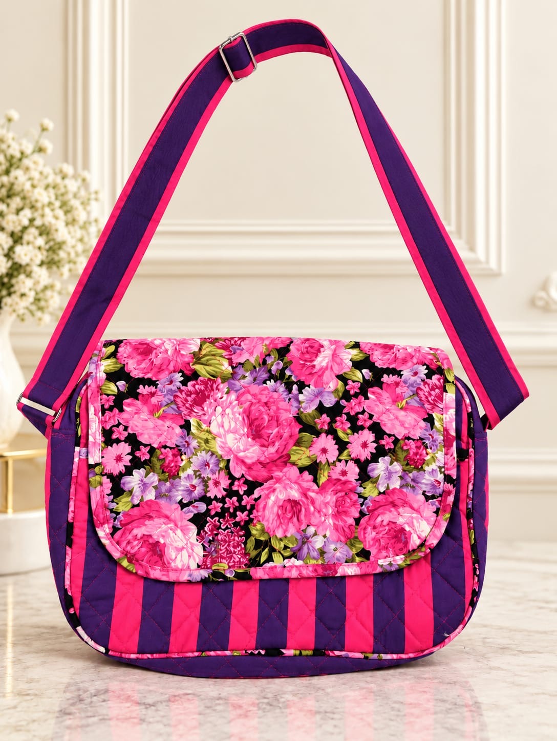 Blossom and Stripe Messenger Bag