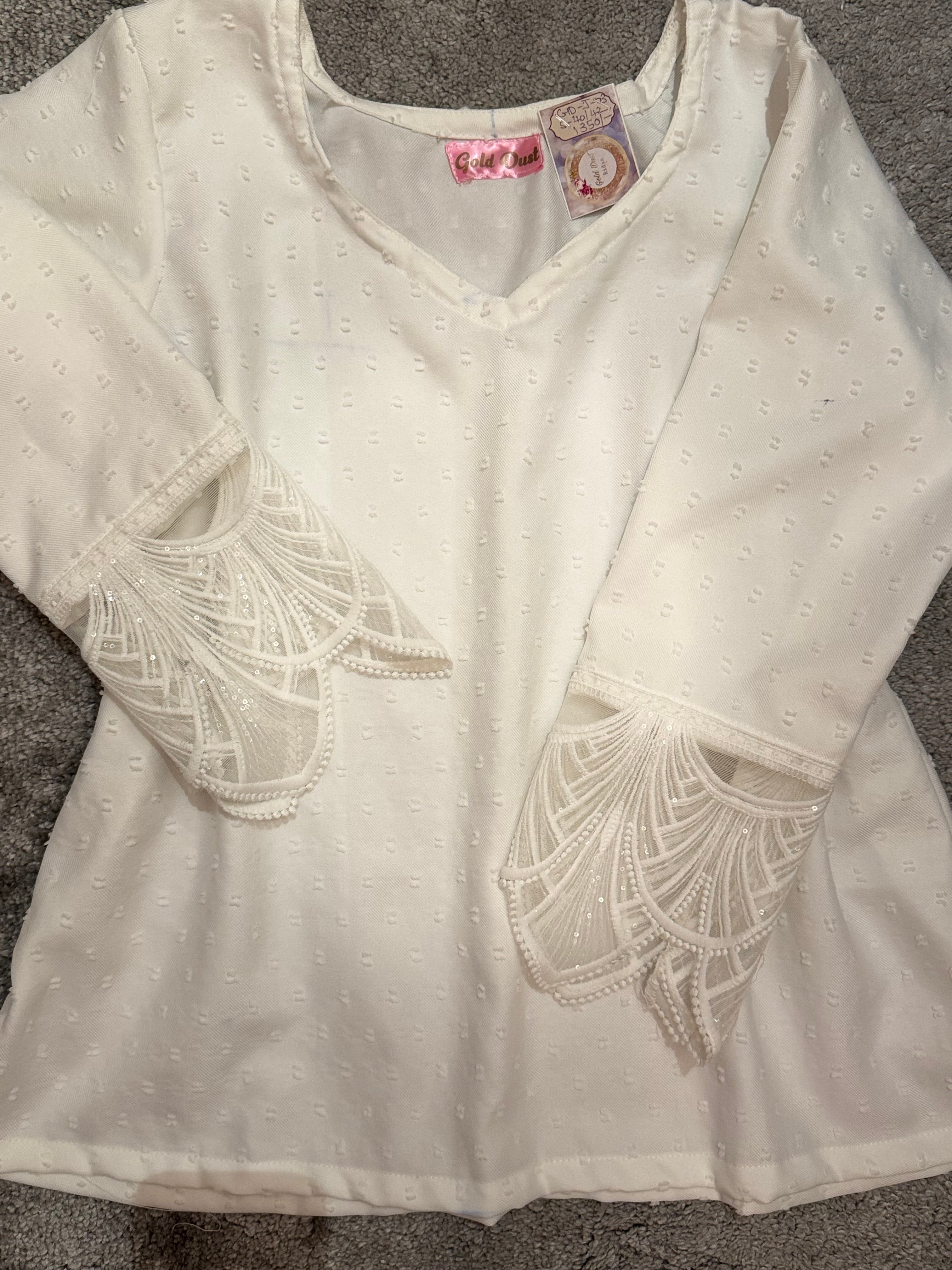Size 42 Ivory Bead-Cuff Blouse –