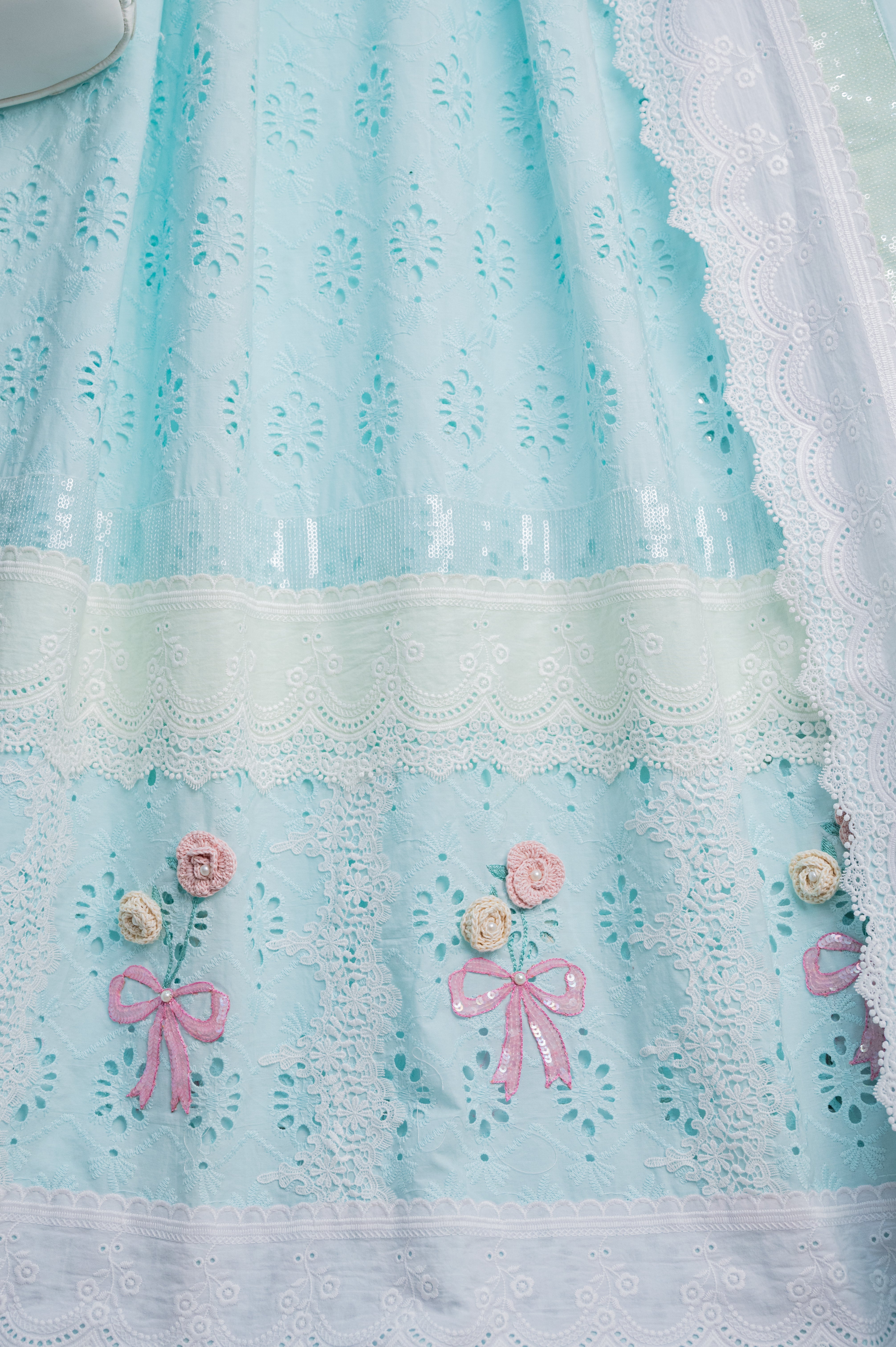 Soft blue cutwork