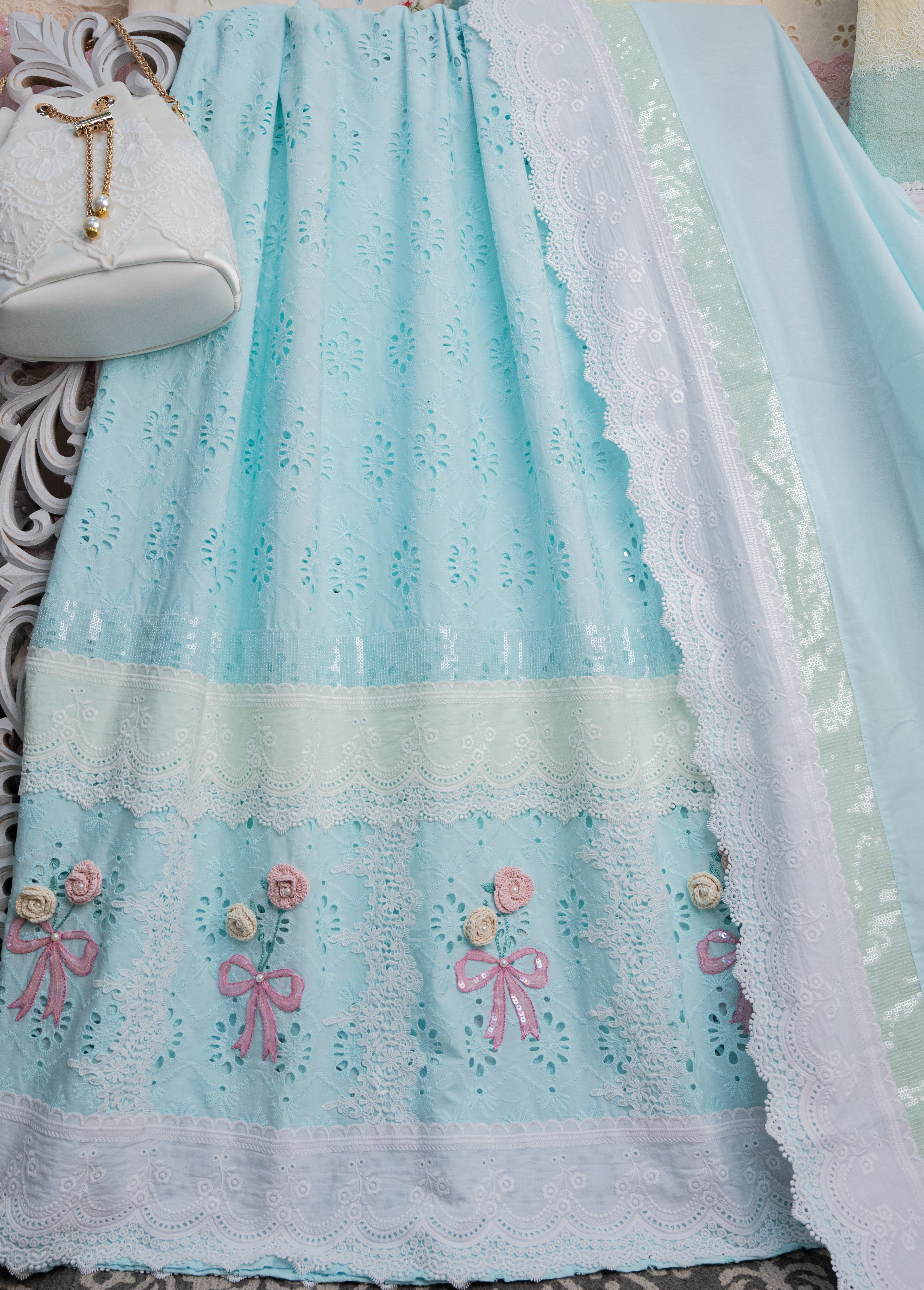 Soft blue cutwork