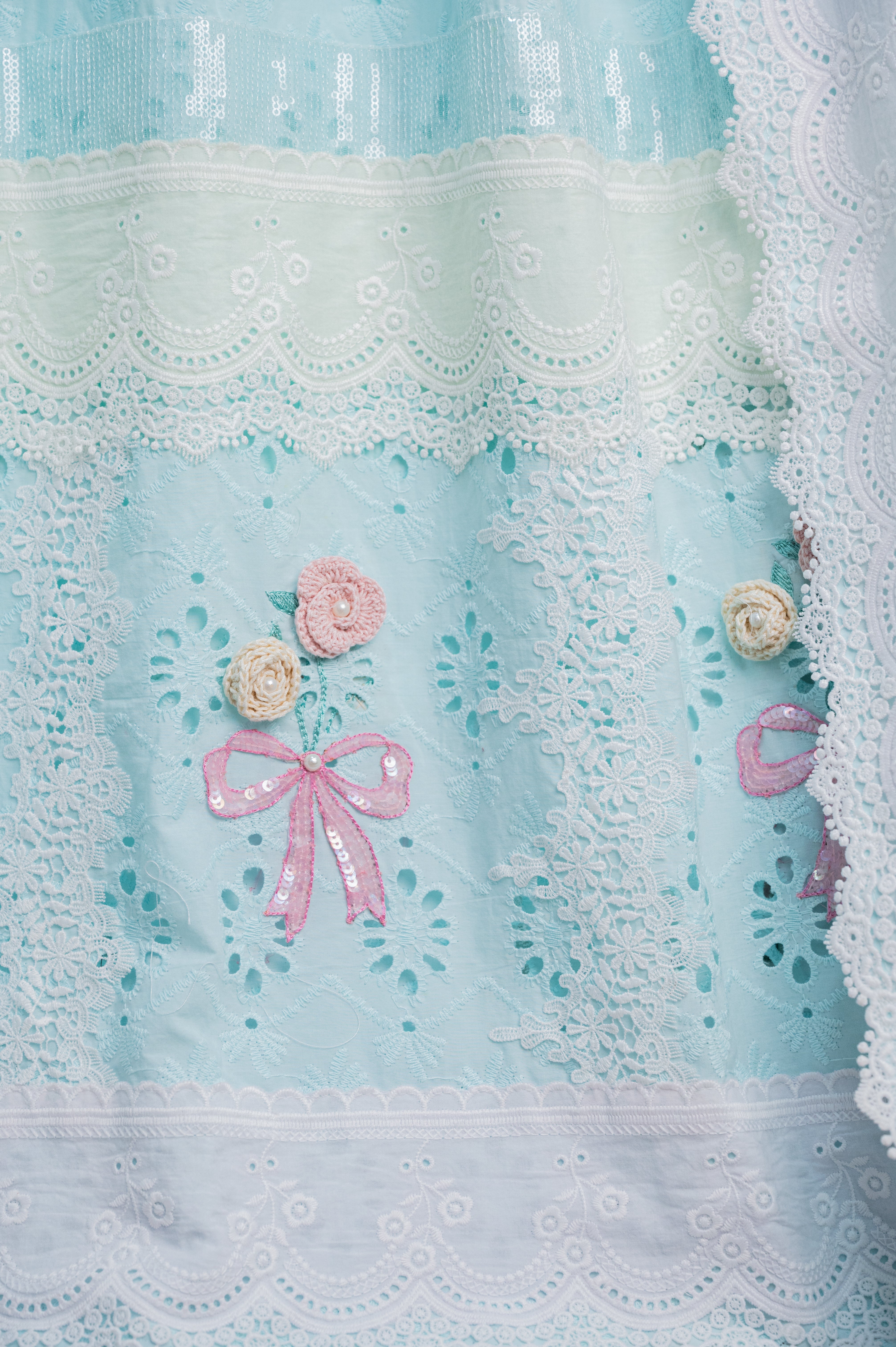 Soft blue cutwork