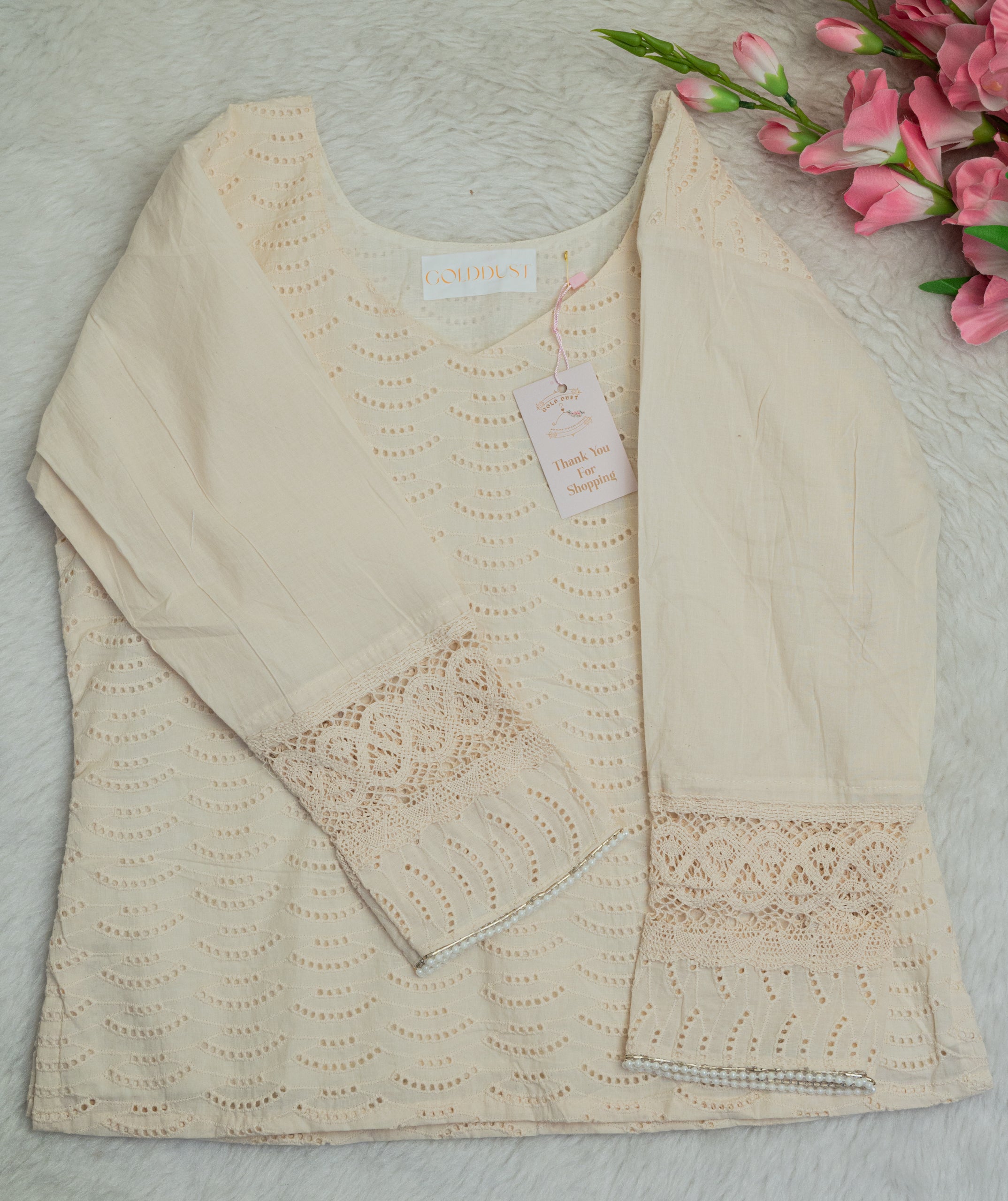 Ivory Wave Eyelet Cotton Top