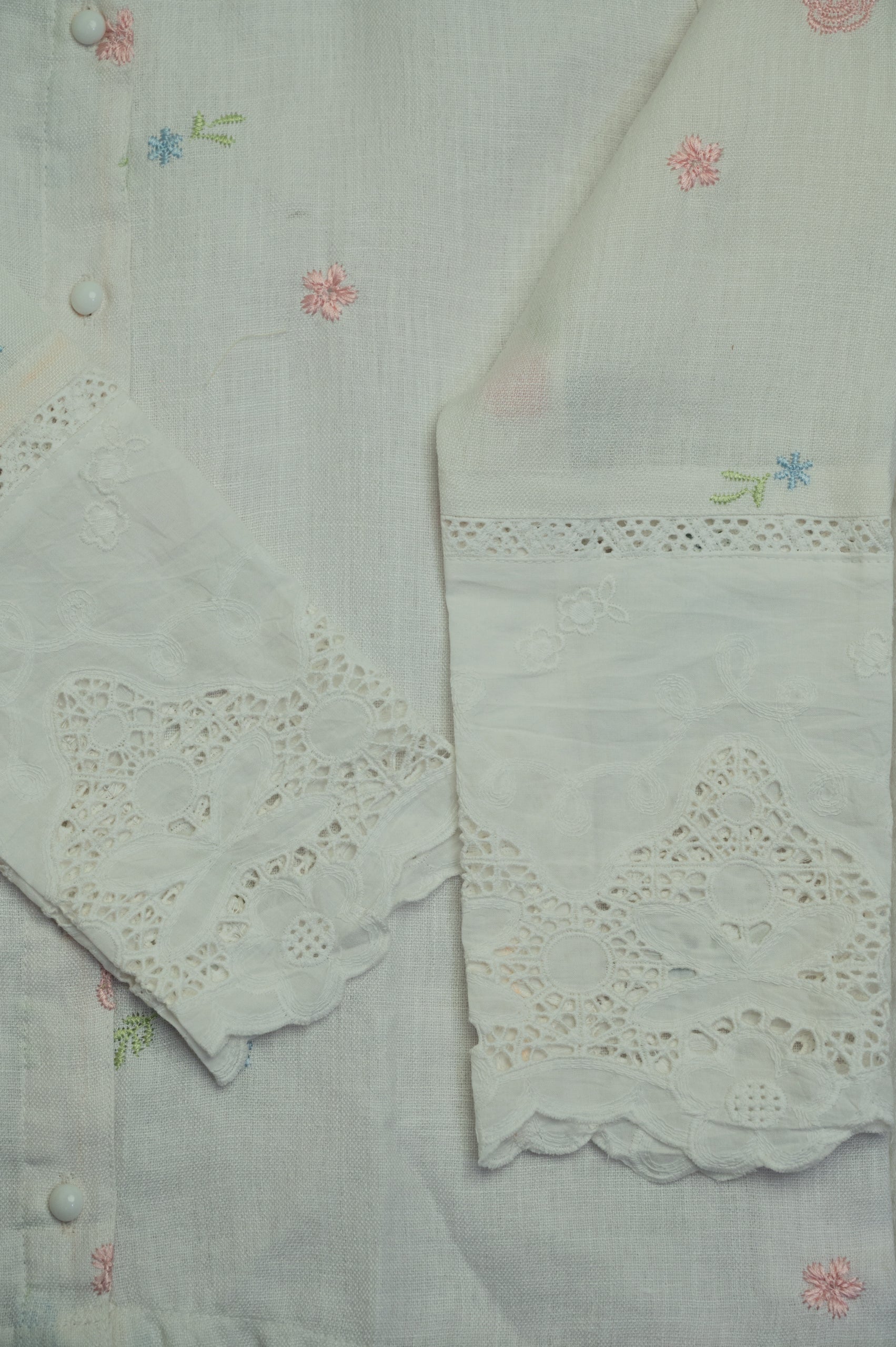 White Pastel Floral Embroidered Cotton Shirt
