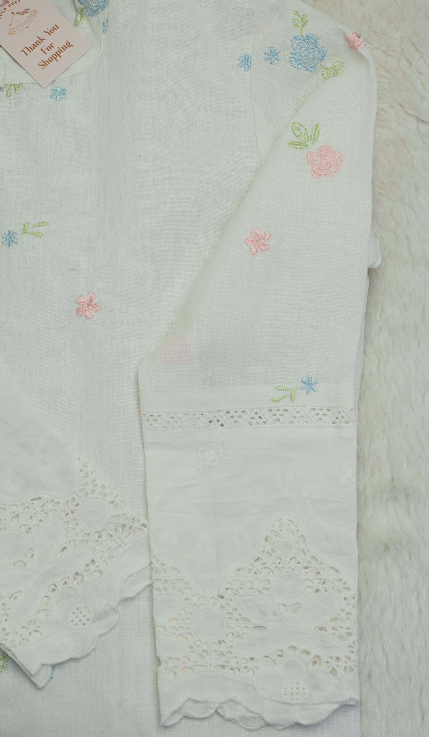 White Pastel Floral Embroidered Cotton Shirt