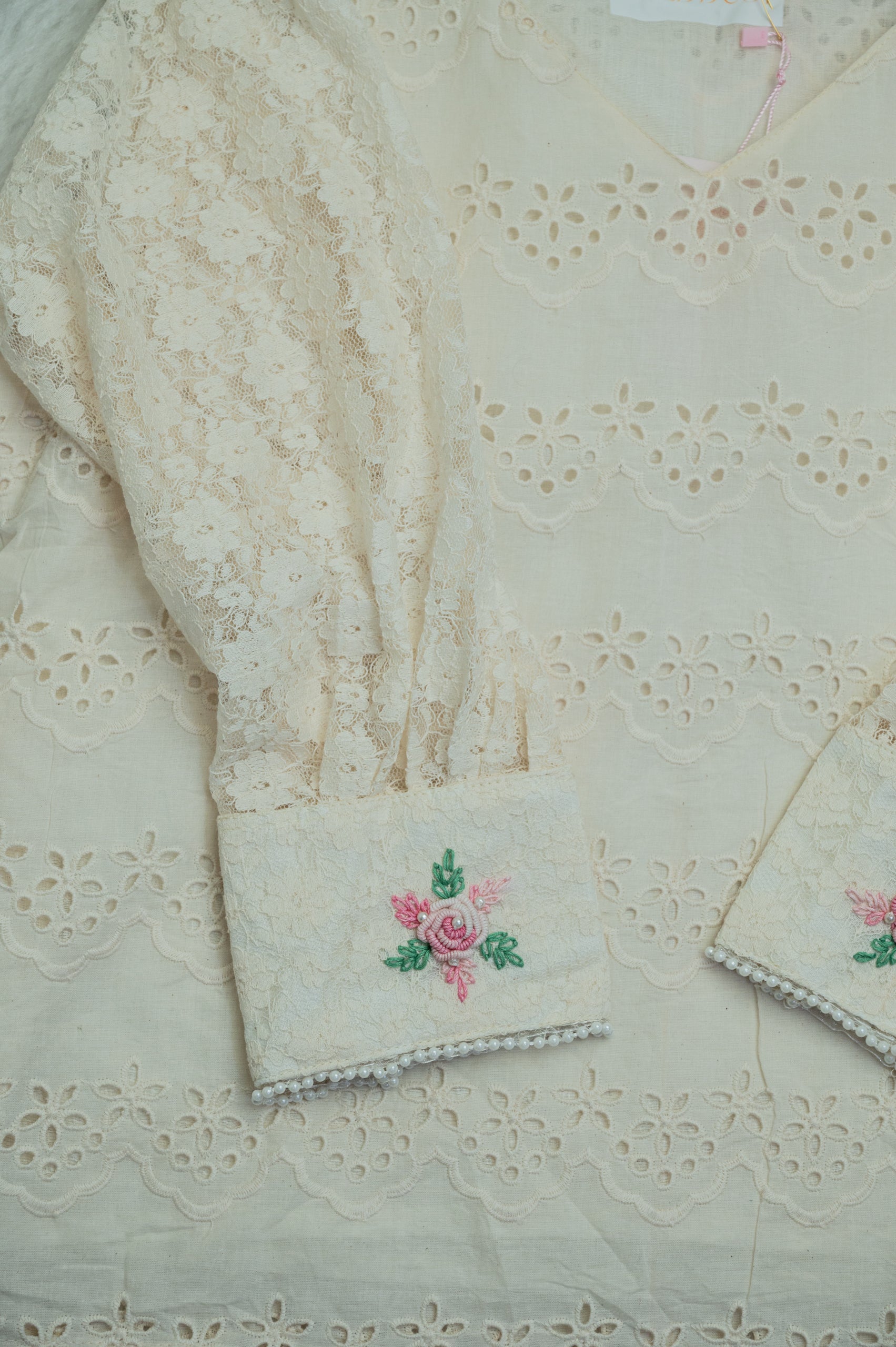 Ivory Floral Lace Embroidered Cotton Top