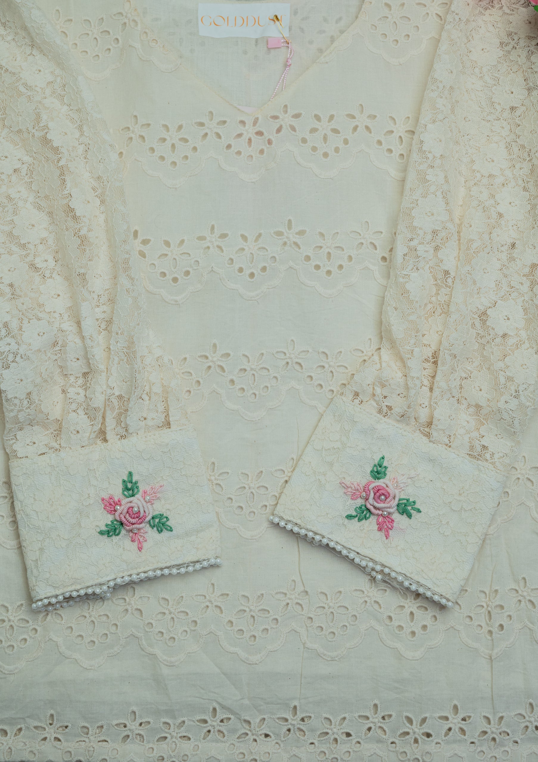 Ivory Floral Lace Embroidered Cotton Top