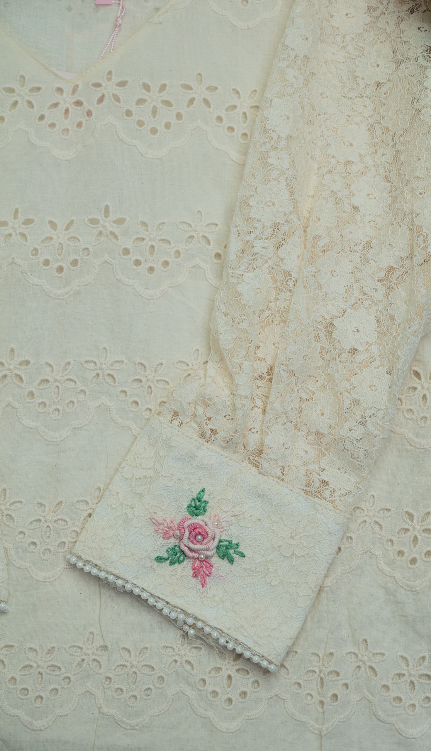 Ivory Floral Lace Embroidered Cotton Top