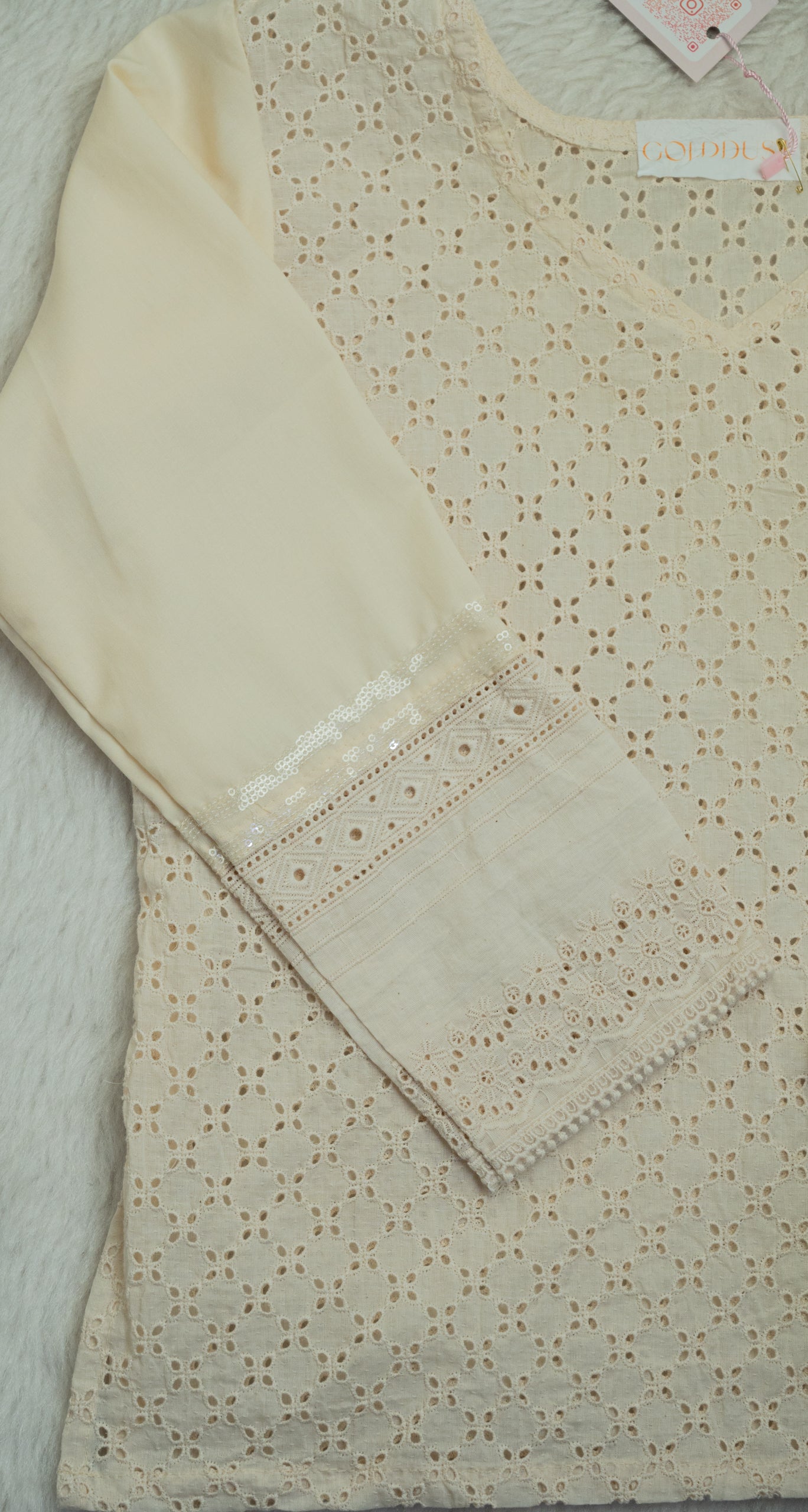 Ivory Floral Schiffli Cotton Top