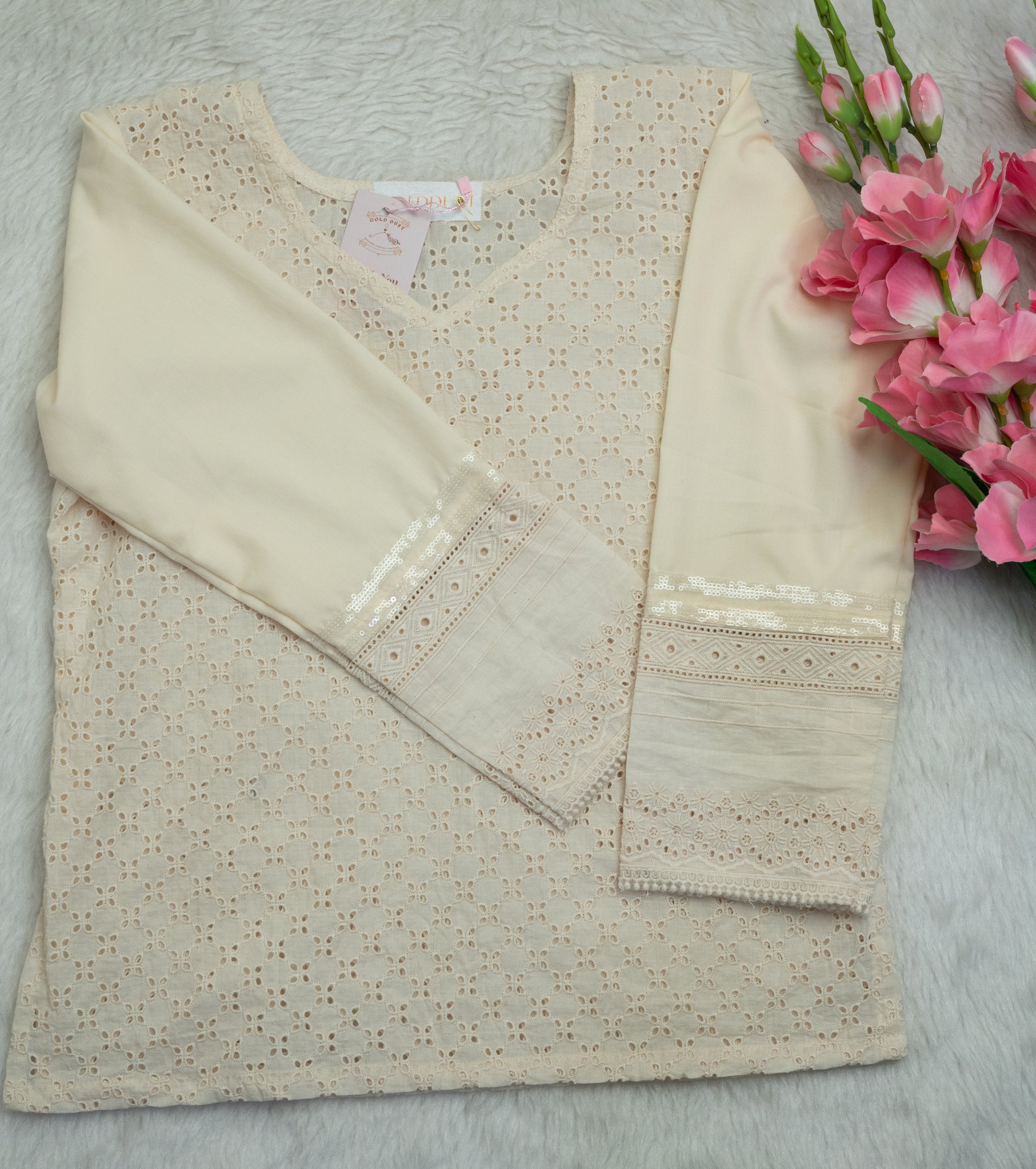 Ivory Floral Schiffli Cotton Top