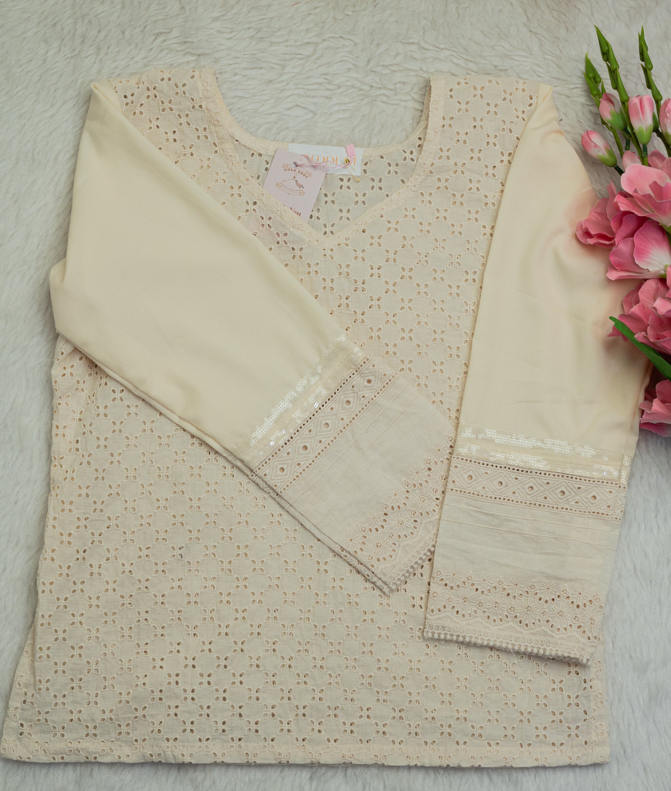 Ivory Floral Schiffli Cotton Top